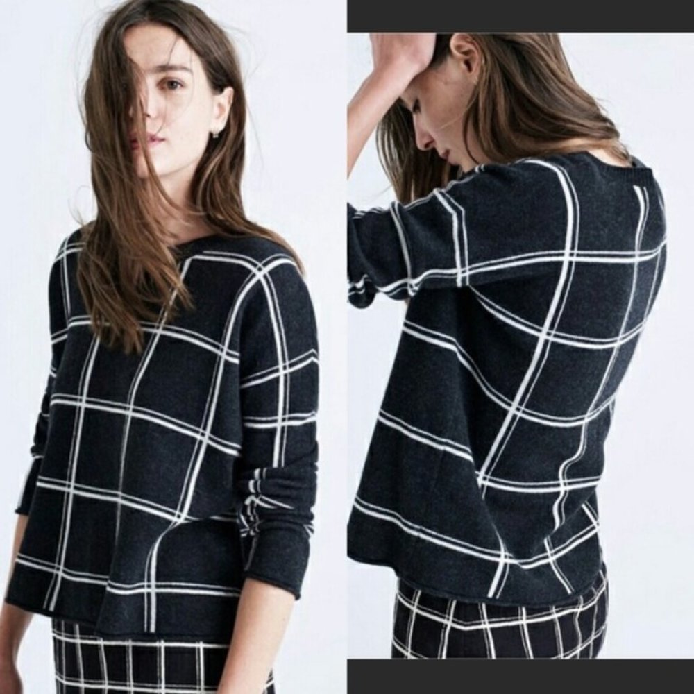 Madewell XS Sweater Grid Windowpane Black …